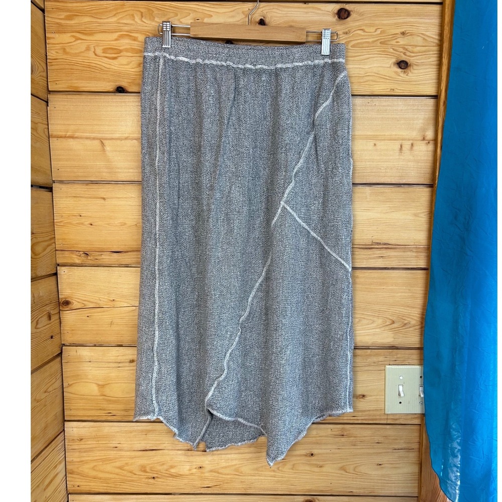 Desert Design Grey Linen Blend Asymmetrical Handkerchief Hem Midi Skirt Large‎